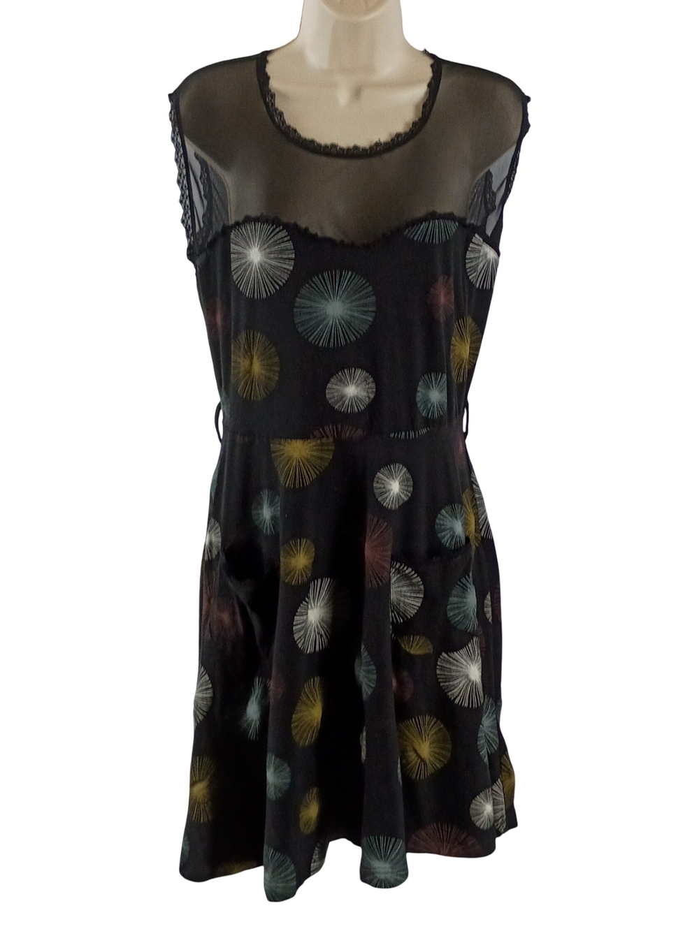 Effies Heart Black Midi Dress with Multicolor Burst Circles